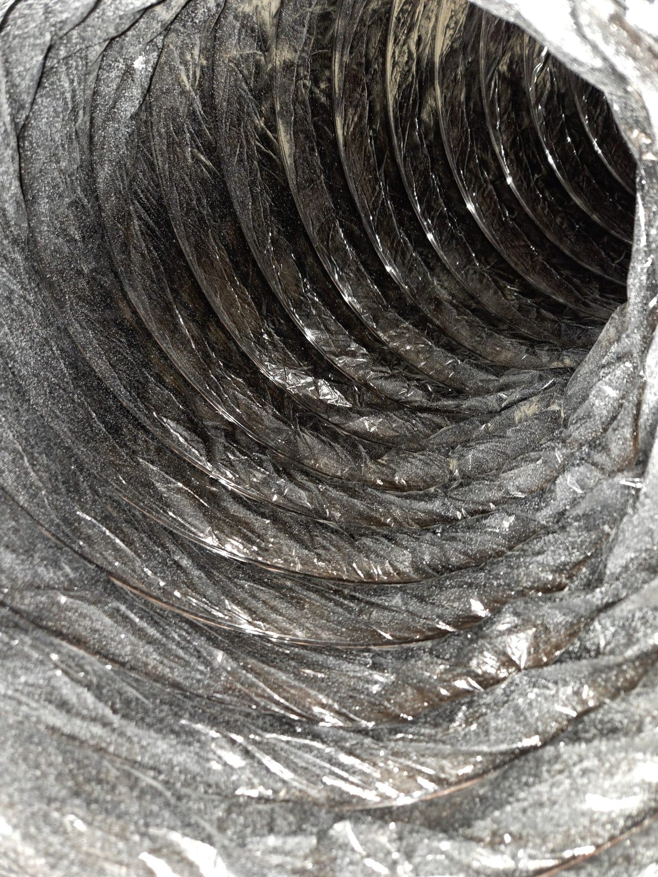 Lint and fibre caught along the inside of a dryer vent duct